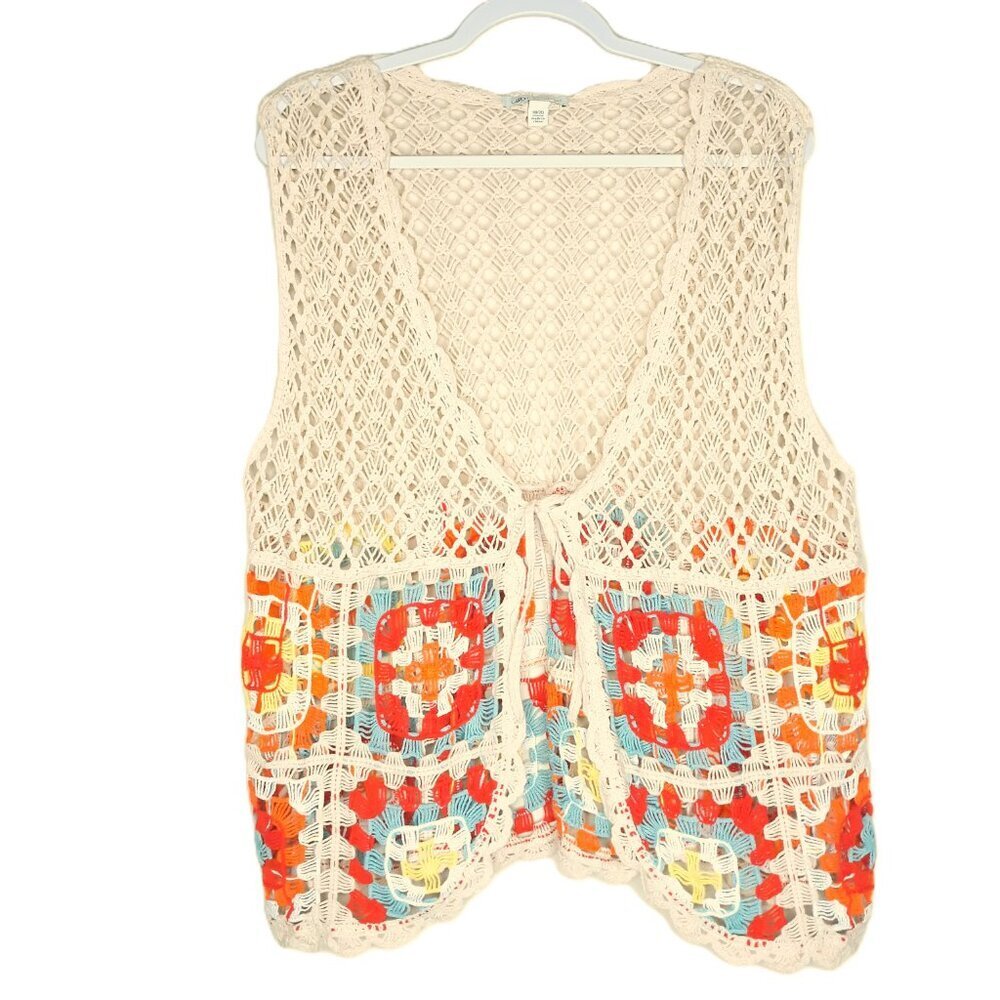 Boho Crochet Vest Patchwork Tie Front 18/20 Festival Beach